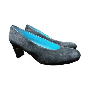 Thierry Rabotin Black Suede‎ Slip On Stacked Heel Pumps 37 US 6.5 $430 #S66-9
